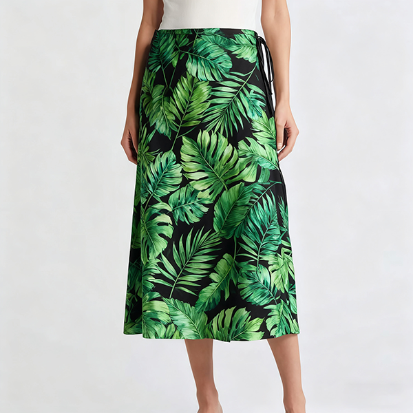 Lightweight Solid Color Lace-Up Linen Wrap Midi Skirt for Spring Summer Autumn