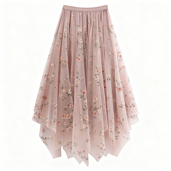 Irregular Solid Color Women's High-Waist Gauze A-Line Mid-Length Slim Skirt