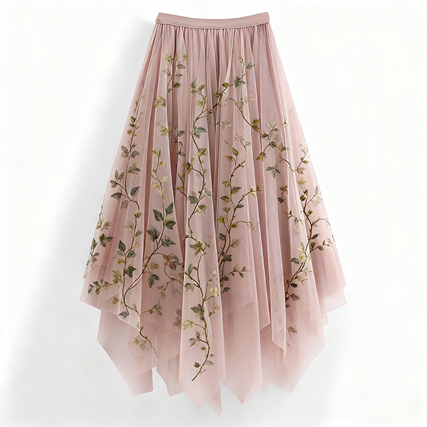 Women's Solid Color High-Waist Irregular Gauze Slim A-Line Midi Skirt