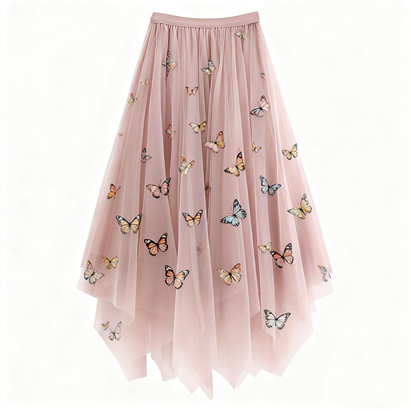 Solid Color High-Waist Women's Irregular Gauze A-Line Mid-Length Skirt