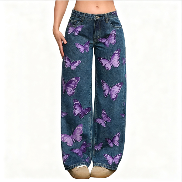 Women's Relaxed Wide Leg Denim Jeans - Breathable Casual