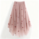 Irregular Gauze Women's High-Waist Solid Color A-Line Mid-Length Skirt